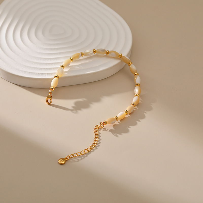 18K Golden Plated Shell Bead Bracelet Vintage Style Copper Jewelry